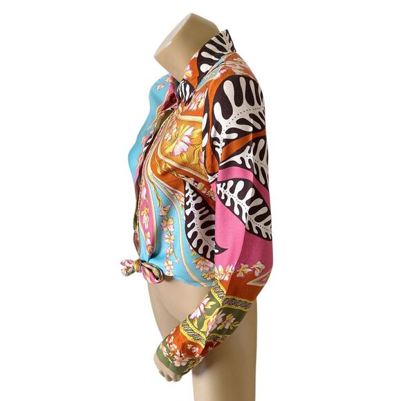 Haute Hippie Boho Cropped Tie Front Button Up Top Size Medium - Picture 2 of 9